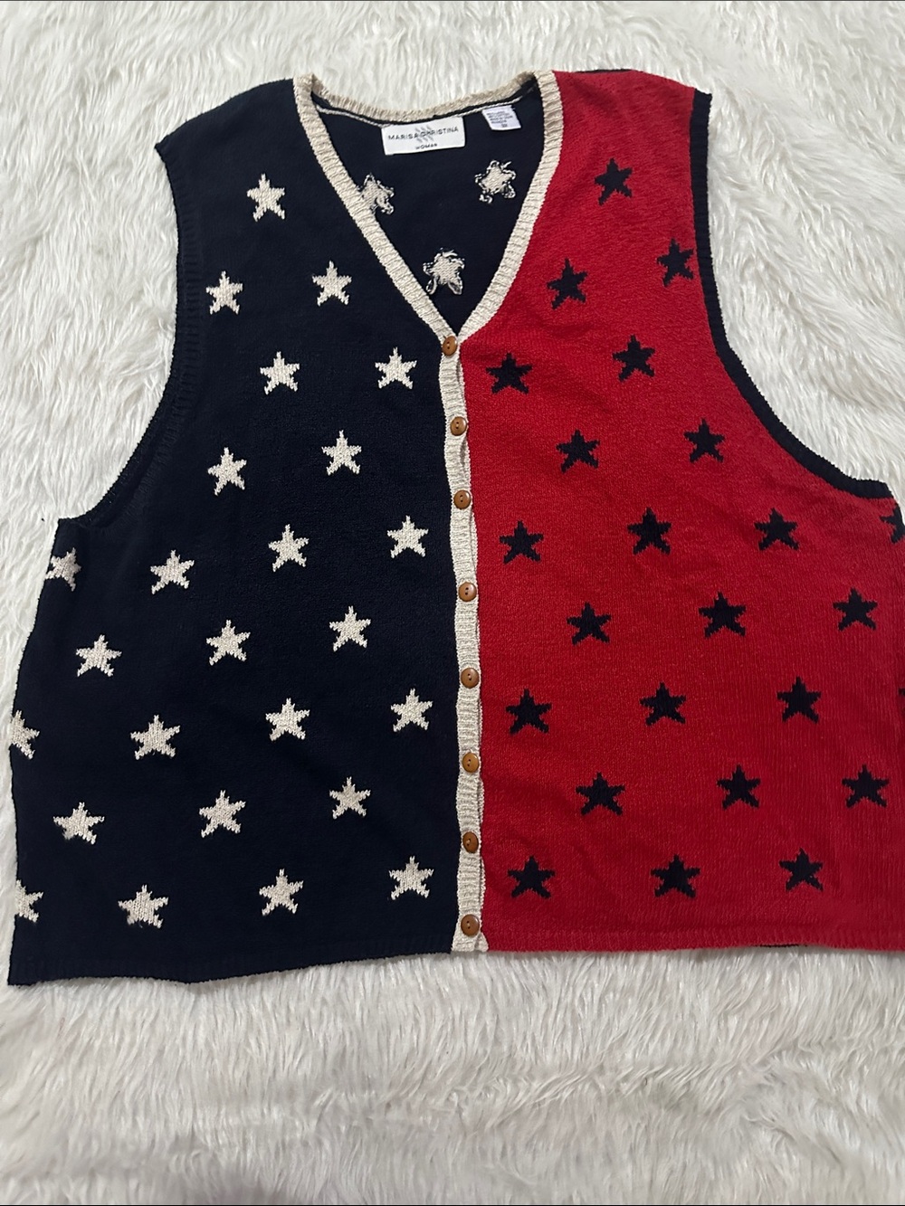 Marisa Christina Navy, Red and Cream Star Button Vest